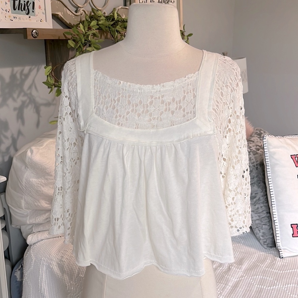 Basil ❤️ Lola Lace Crop White Boutique Top New Summer Shirt Womens Small Medium